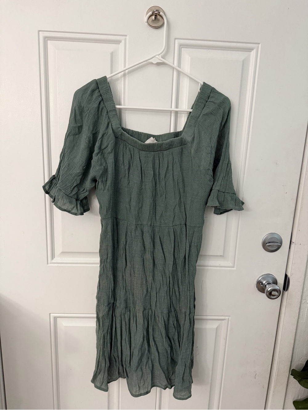 NAIF Sage Green Square Neck Ruffle Sleeve Mini Dress